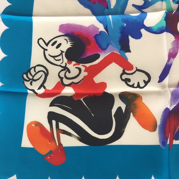 Moschino Boutique Silk Scarf Made in Italy Watercolor Olive Oyl NWT - Picture 3 of 7